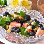 strawberries, blueberries, blackberries, gorgonzola, with ginger poppyseed dressing for cooking for a crowd