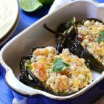 roasted poblano peppers stuffed with warm corn salad, cooking for vegetarians and meat eaters