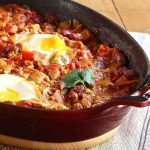 vegetarian main meal, moroccan ragout with poached eggs