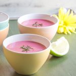 Strawberry coconut lime soup with mint
