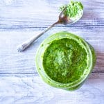 Easy lemony basil pesto ready in 10 minutes (or less, if you don't grate your own cheese). Vegan option included!