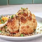 Roasted cauliflower with quinoa breadcrumbs and a soft boiled egg.