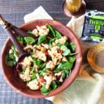 Winter salad of roasted cauliflower, mushrooms, tomatoes, mushrooms and baby spinach, tossed in a mushroom vinaigrette.