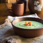 A bowl of avocado soup made with tomatillos.